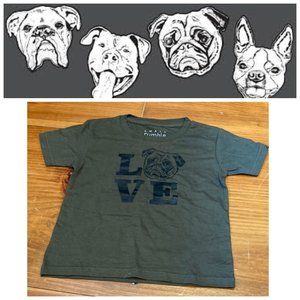 NWOT! SMALL RUMBLE 4T Olive Pug Screen Printed Organic T-Shirt Tee